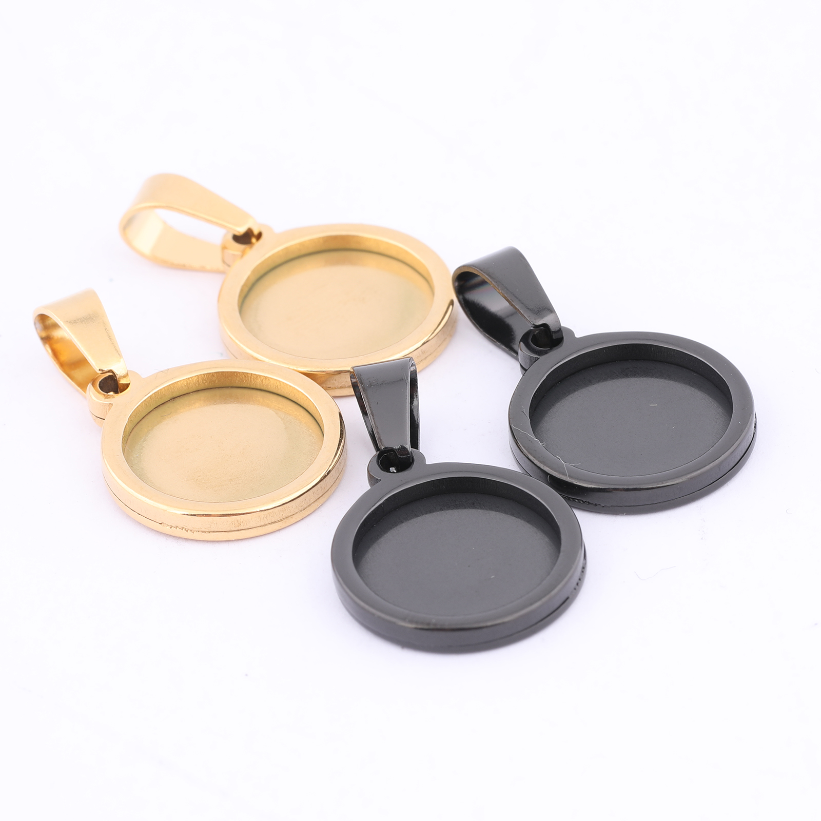 10pcs Gold Plated Black 12mm R - مراجعة Bezels Set Pendant وسعره