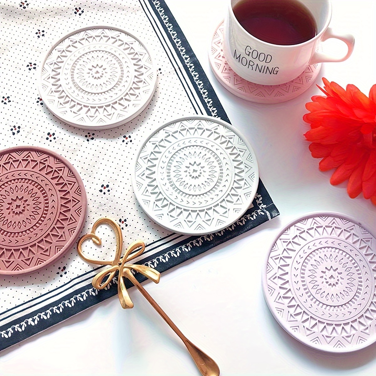 Flower Coaster Silicone Mold E - مراجعة Coaster Mold Round وسعره
