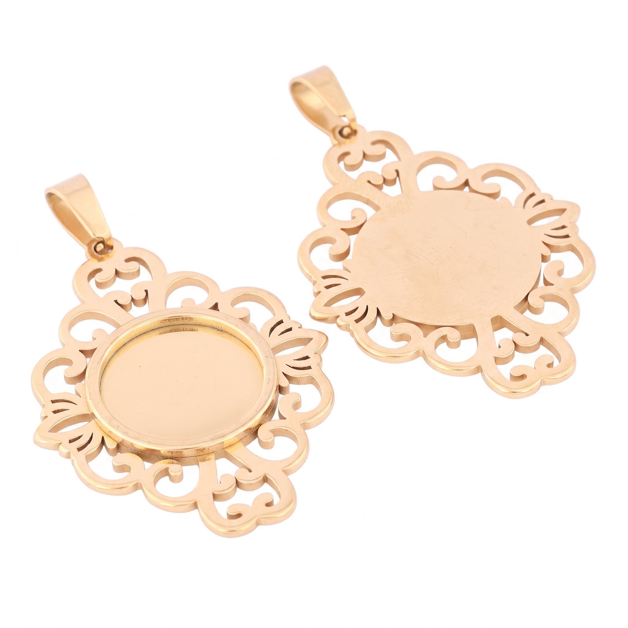 5pcs Stainless Steel Filigree  - مراجعة Bezels Set Pendant وسعره