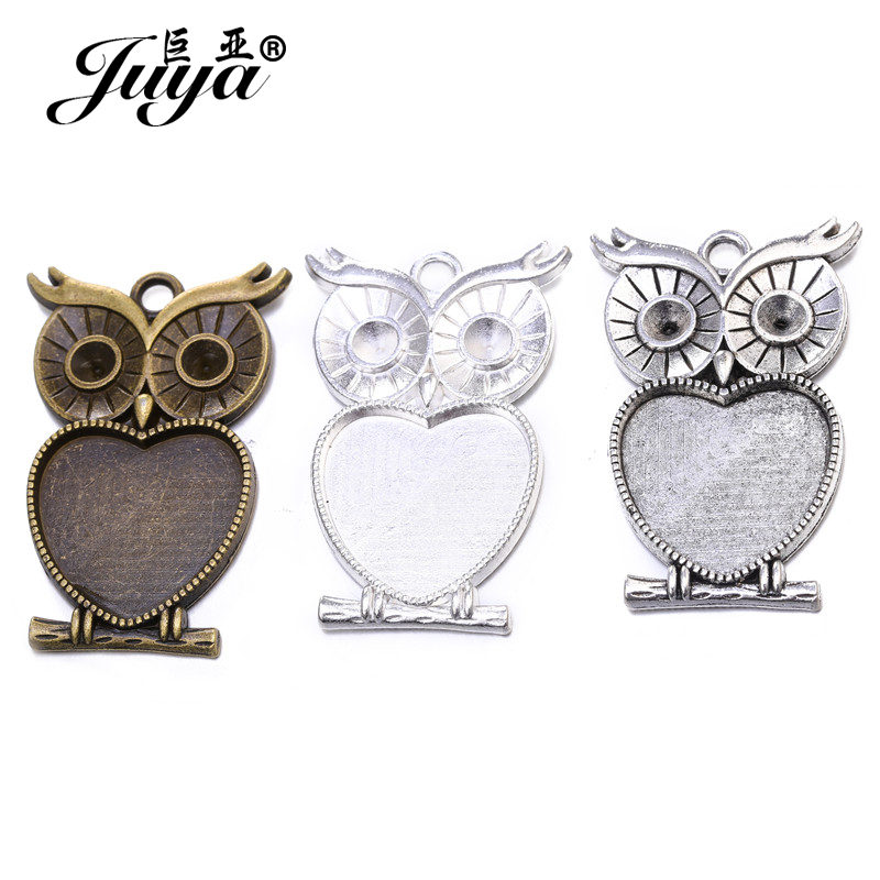 5pcs/lot 25mm Heart Shape Owl  - مراجعة Bezels Set Pendant وسعره
