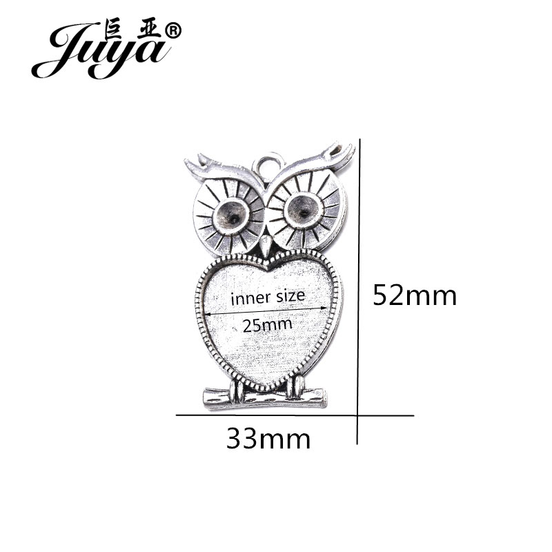 5pcs/lot 25mm Heart Shape Owl  - مراجعة Bezels Set Pendant وسعره