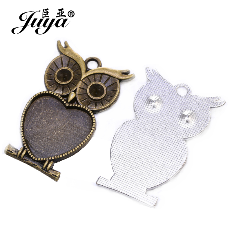 5pcs/lot 25mm Heart Shape Owl  - مراجعة Bezels Set Pendant وسعره