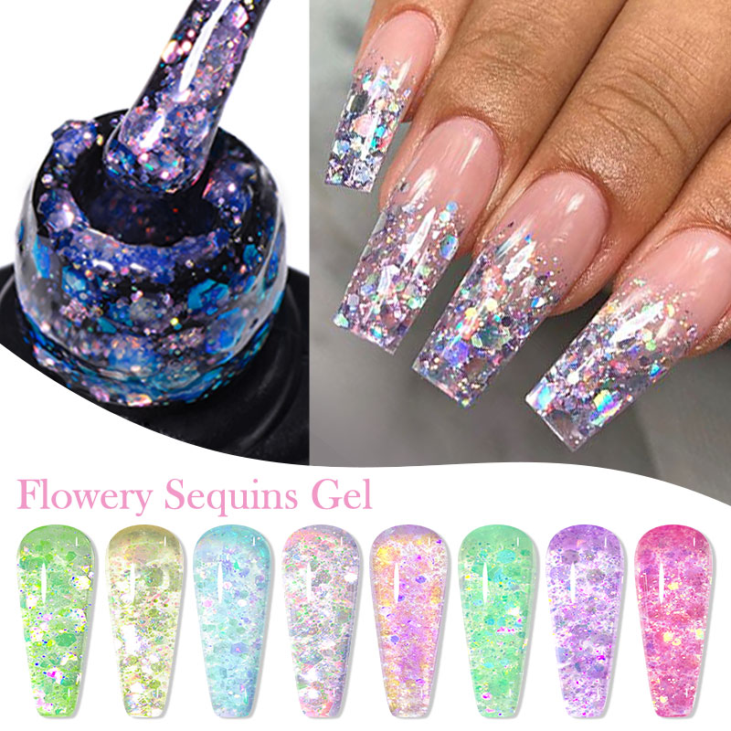 4/8pcs Flowery Sequins Gel Nai - مراجعة Resin Glitter Pack وسعره
