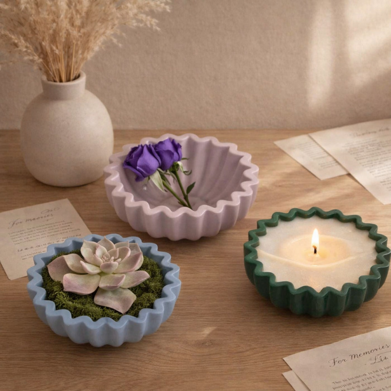 1 Epoxy plaster origami wave e - مراجعة Coaster Mold Round وسعره