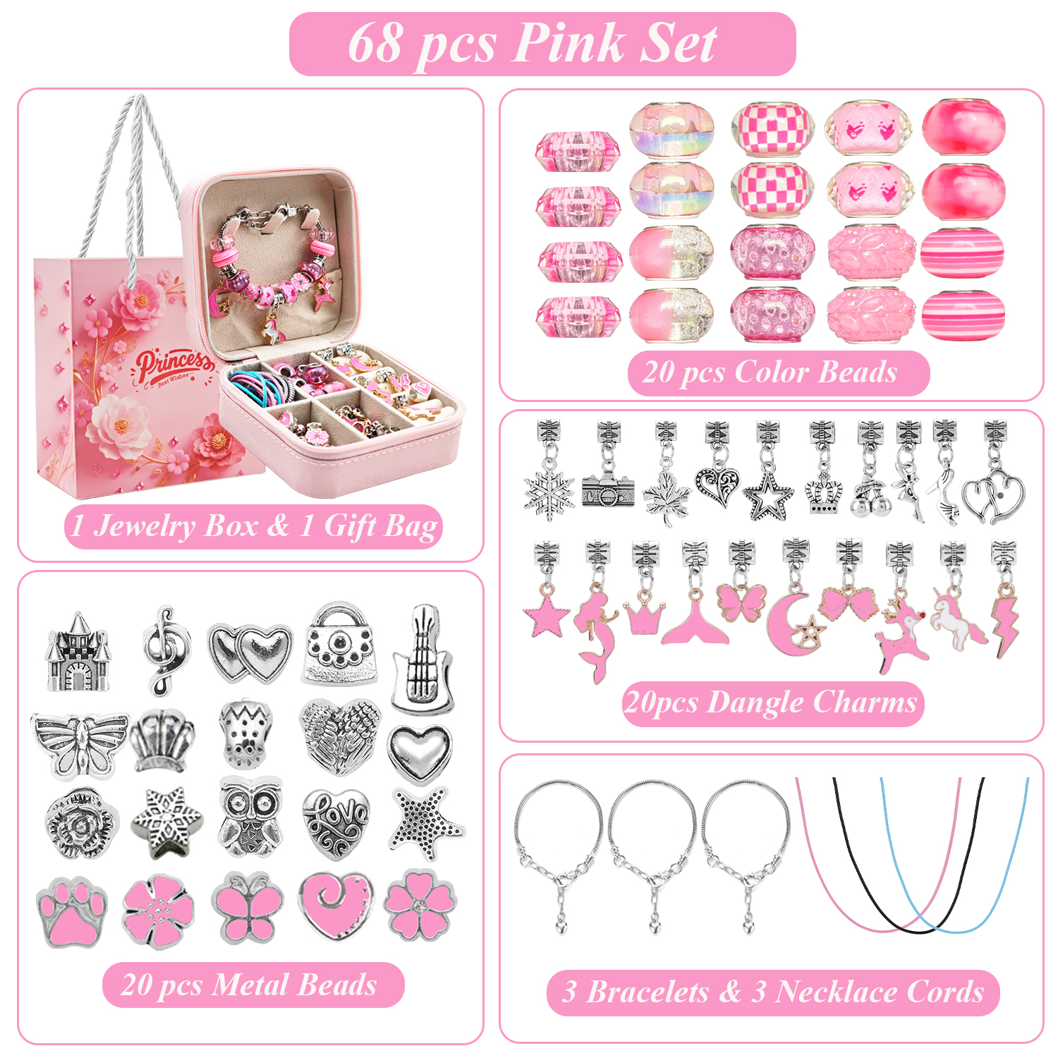 68pcs pink beaded jewelry set, - مراجعة Resin Jewelry Kit وسعره