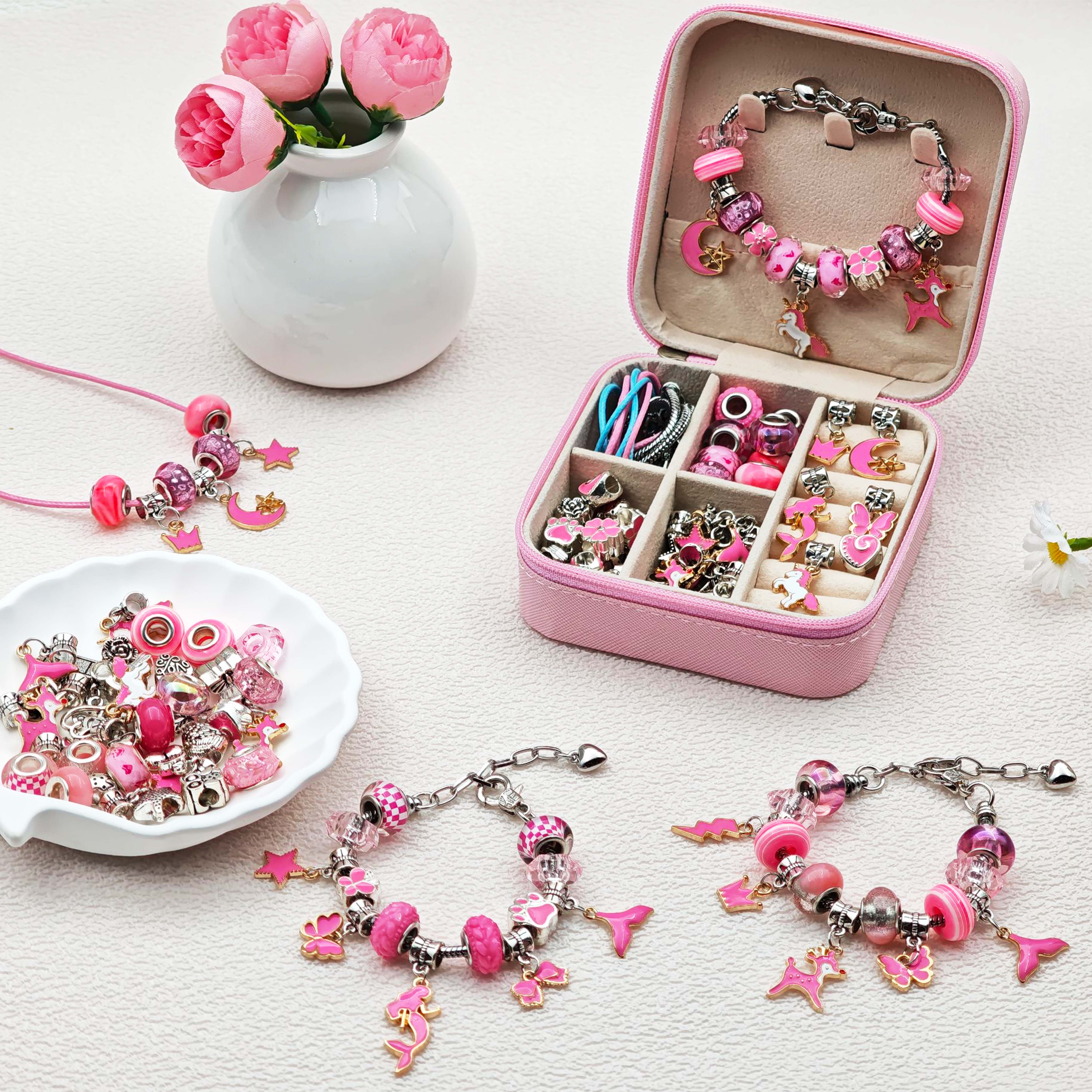 68pcs pink beaded jewelry set, - مراجعة Resin Jewelry Kit وسعره